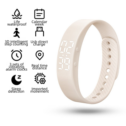 Beige Silent Vibration Alarm Smart Silicone Wristband with 3-Alarm Settings - Discreet Wake-Up Device for V888-ELOSUNG49310