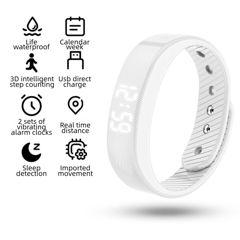 White Silent Vibration Alarm Smart Silicone Wristband with 3-Alarm Settings - Discreet Wake-Up Device for V888-ELOSUNG49311