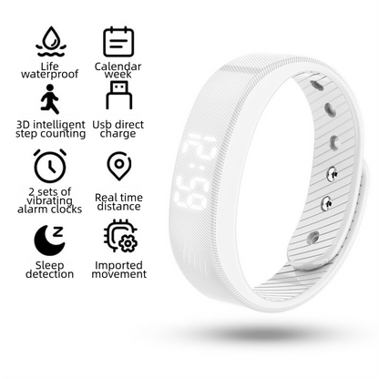 White Silent Vibration Alarm Smart Silicone Wristband with 3-Alarm Settings - Discreet Wake-Up Device for V888-ELOSUNG49311