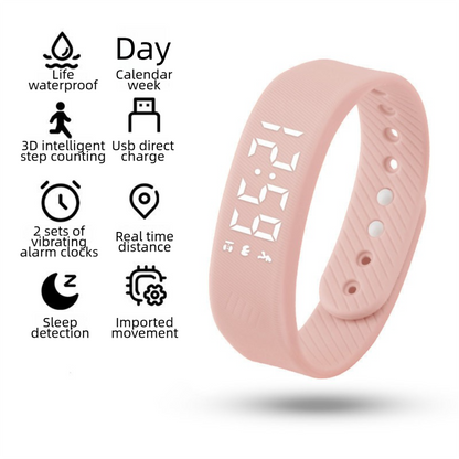 Pink Silent Vibration Alarm Smart Silicone Wristband with 3-Alarm Settings - Discreet Wake-Up Device for V888-ELOSUNG49312
