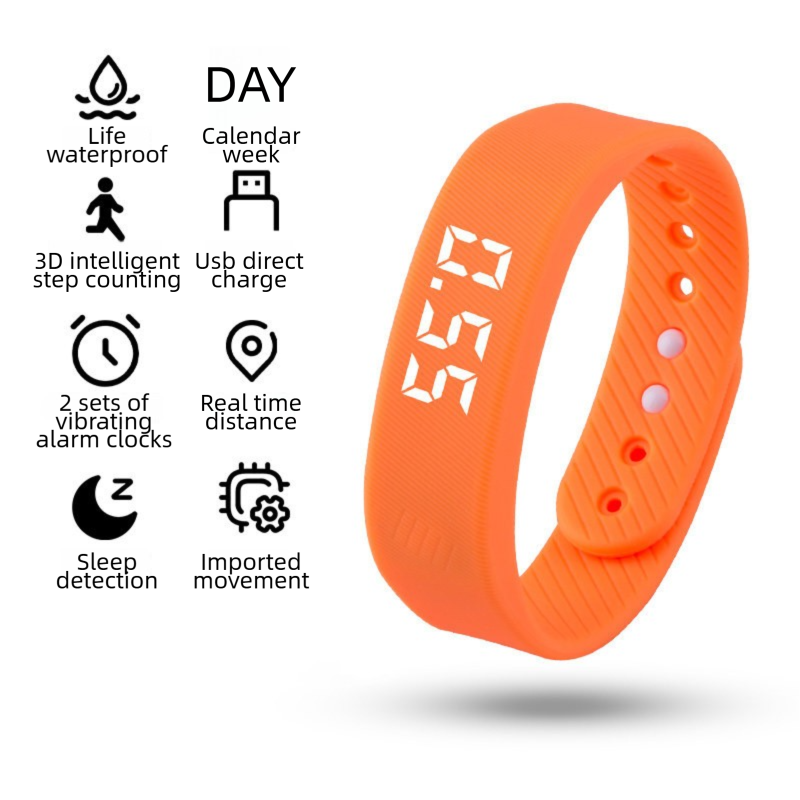 Orange Silent Vibration Alarm Smart Silicone Wristband with 3-Alarm Settings - Discreet Wake-Up Device for V888-ELOSUNG49313