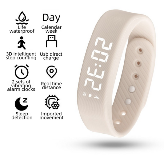 Beige Silent Vibration Alarm Smart Silicone Wristband with 3-Alarm Settings - Discreet Wake-Up Device for V888-ELOSUNG49314