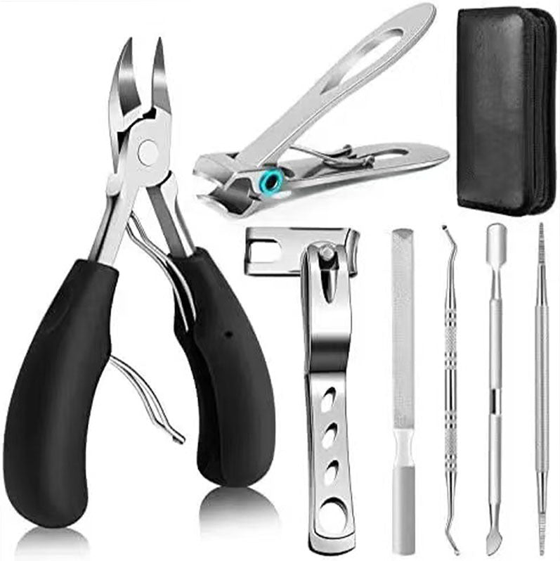 7-Piece Professional Ingrown Toenail Tool Kit - Stainless Steel Precision Pedicure Set with Black Eagle-Nose V888-ELOSUNG49315