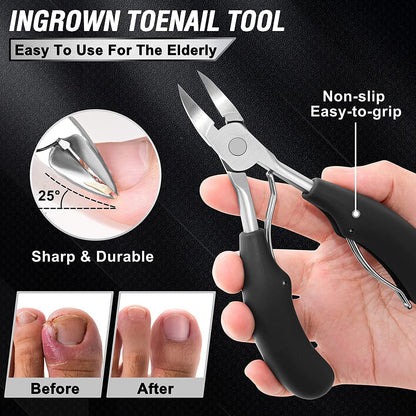 7-Piece Professional Ingrown Toenail Tool Kit - Stainless Steel Precision Pedicure Set with Red Eagle-Nose V888-ELOSUNG49316