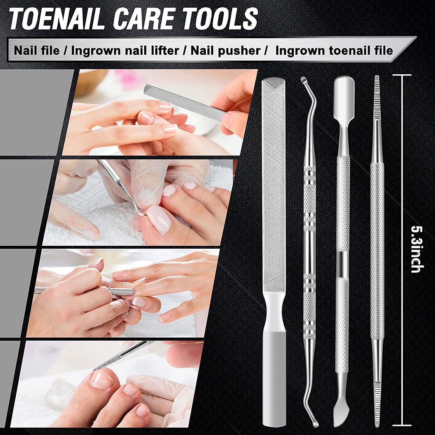 7-Piece Professional Ingrown Toenail Tool Kit - Stainless Steel Precision Pedicure Set with Red Eagle-Nose V888-ELOSUNG49316