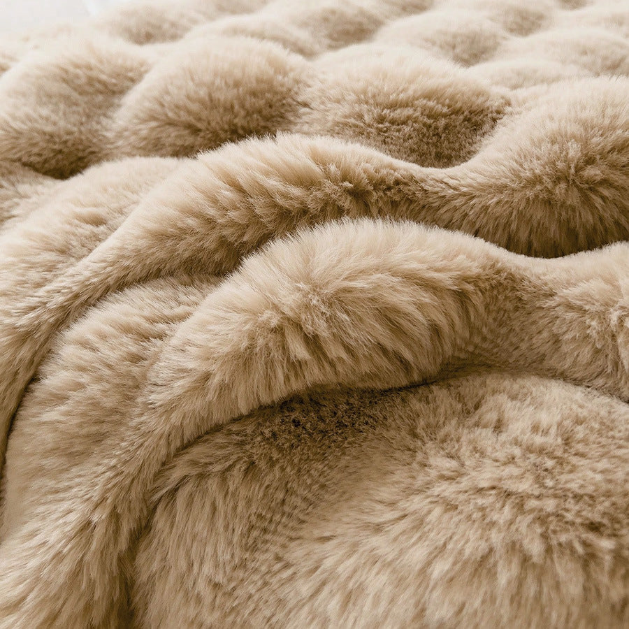 Brown Luxury Tuscany Fleece Rabbit Fur Bubble Blanket (140 x 200 CM) - Double-Sided Thickened Soft Plush V888-ELOSUNG49324