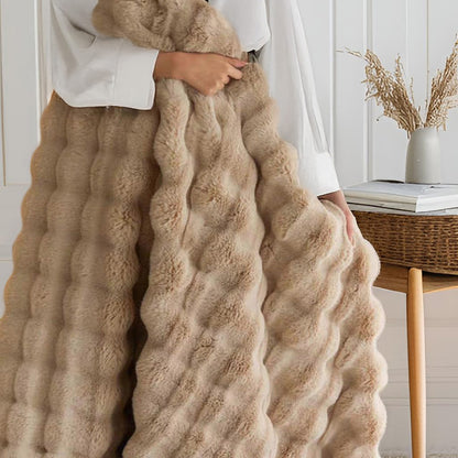Brown Luxury Tuscany Fleece Rabbit Fur Bubble Blanket (140 x 200 CM) - Double-Sided Thickened Soft Plush V888-ELOSUNG49324