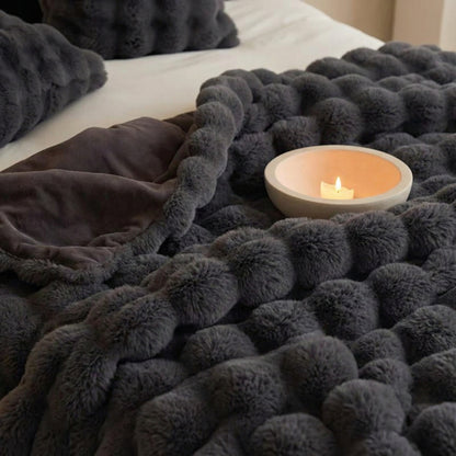Black Grey Luxury Tuscany Fleece Rabbit Fur Bubble Blanket (140 x 200 CM) - Double-Sided Thickened Soft Plush V888-ELOSUNG49330