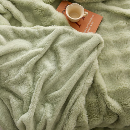 Green Luxury Tuscany Fleece Rabbit Fur Bubble Blanket (140 x 200 CM) - Double-Sided Thickened Soft Plush V888-ELOSUNG49336