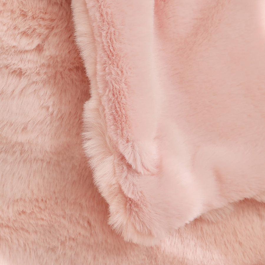 Pink Luxury Tuscany Fleece Rabbit Fur Bubble Blanket (140 x 200 CM) - Double-Sided Thickened Soft Plush V888-ELOSUNG49342