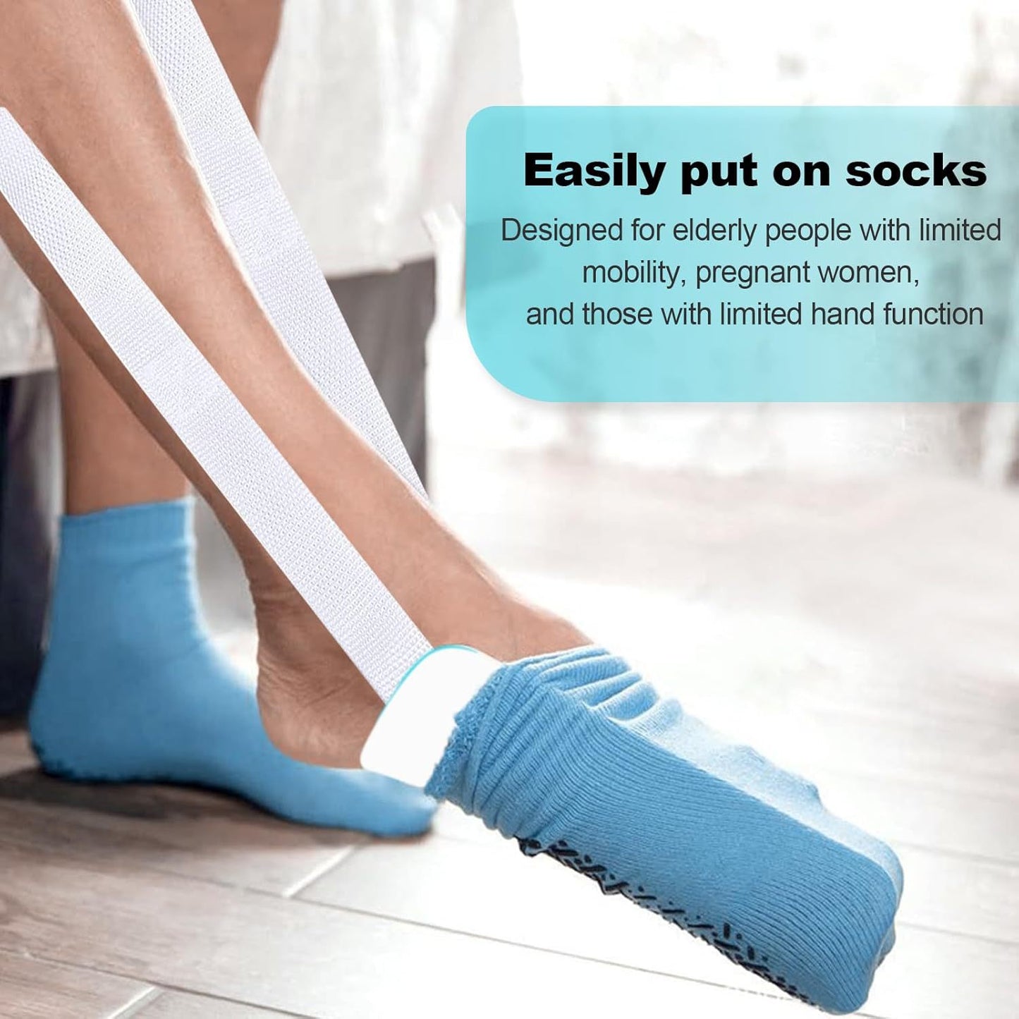 Independent Living Three-Finger Sock Aid with Long Cords- Easy-On Sock Mobility Aid for Seniors & Limited V888-ELOSUNG49357