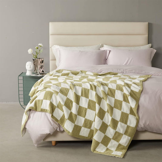 Black and White Premium Knitted Checkerboard Throw Blanket(130 x 150 CM) - Soft Half-Velvet Fleece Nap V888-ELOSUNG49380