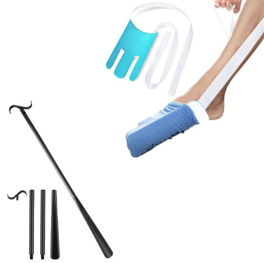 Portable Complete Independent Living Mobility Kit - No-Bend Three Finger Sock Aid & Black Extendable 3-in-1 V888-ELOSUNG49384
