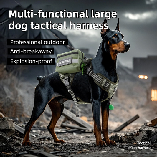 3-Piece Black Tactical Dog Harness Set (S Size) - Heavy Duty No-Pull Vest with Detachable Tactical Pouch & V888-ELOSUNG49385
