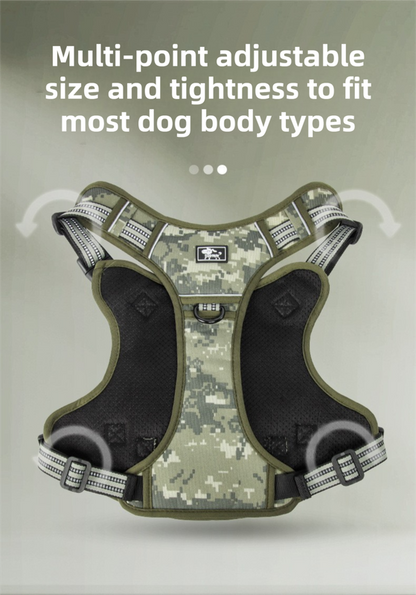 3-Piece Black Tactical Dog Harness Set (M Size) - Heavy Duty No-Pull Vest with Detachable Tactical Pouch & V888-ELOSUNG49386