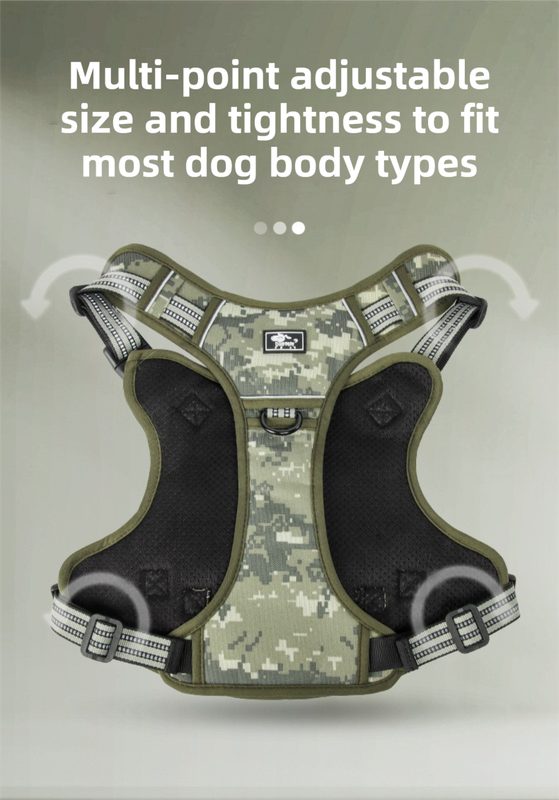3-Piece Khaki Tactical Dog Harness Set (M Size) - Heavy Duty No-Pull Vest with Detachable Tactical Pouch & V888-ELOSUNG49390