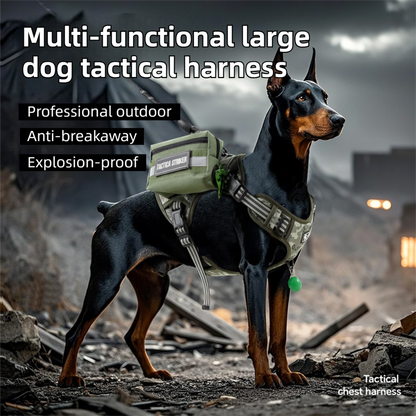 3-Piece Green Tactical Dog Harness Set (M Size) - Heavy Duty No-Pull Vest with Detachable Tactical Pouch & V888-ELOSUNG49394