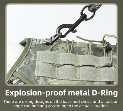 3-Piece Green Tactical Dog Harness Set (M Size) - Heavy Duty No-Pull Vest with Detachable Tactical Pouch & V888-ELOSUNG49394