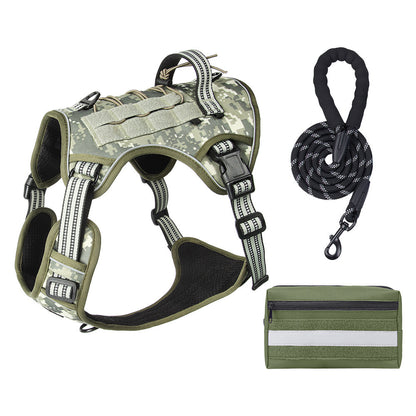 3-Piece Camouflage Tactical Dog Harness Set (L Size) - Heavy Duty No-Pull Vest with Detachable Tactical Pouch V888-ELOSUNG49399