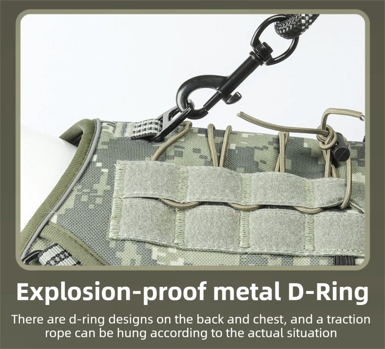 3-Piece Camouflage Tactical Dog Harness Set (L Size) - Heavy Duty No-Pull Vest with Detachable Tactical Pouch V888-ELOSUNG49399