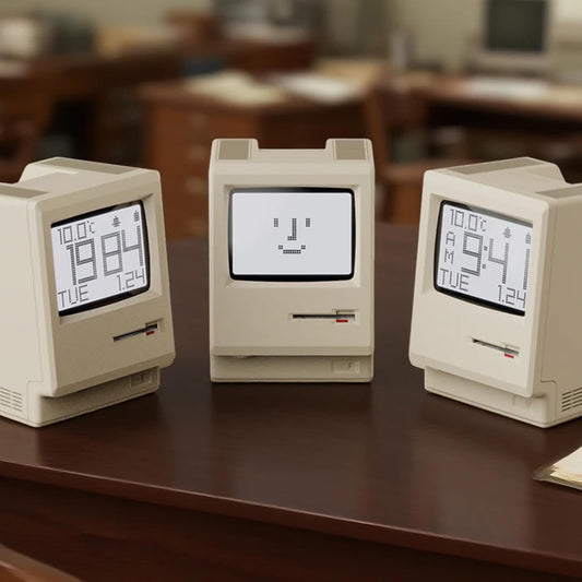 Retro Computer Style Desktop Maclock - Interactive Floppy Disk Switch, 5 Alarm Settings, 3 Display Modes and V888-ELOSUNG49401