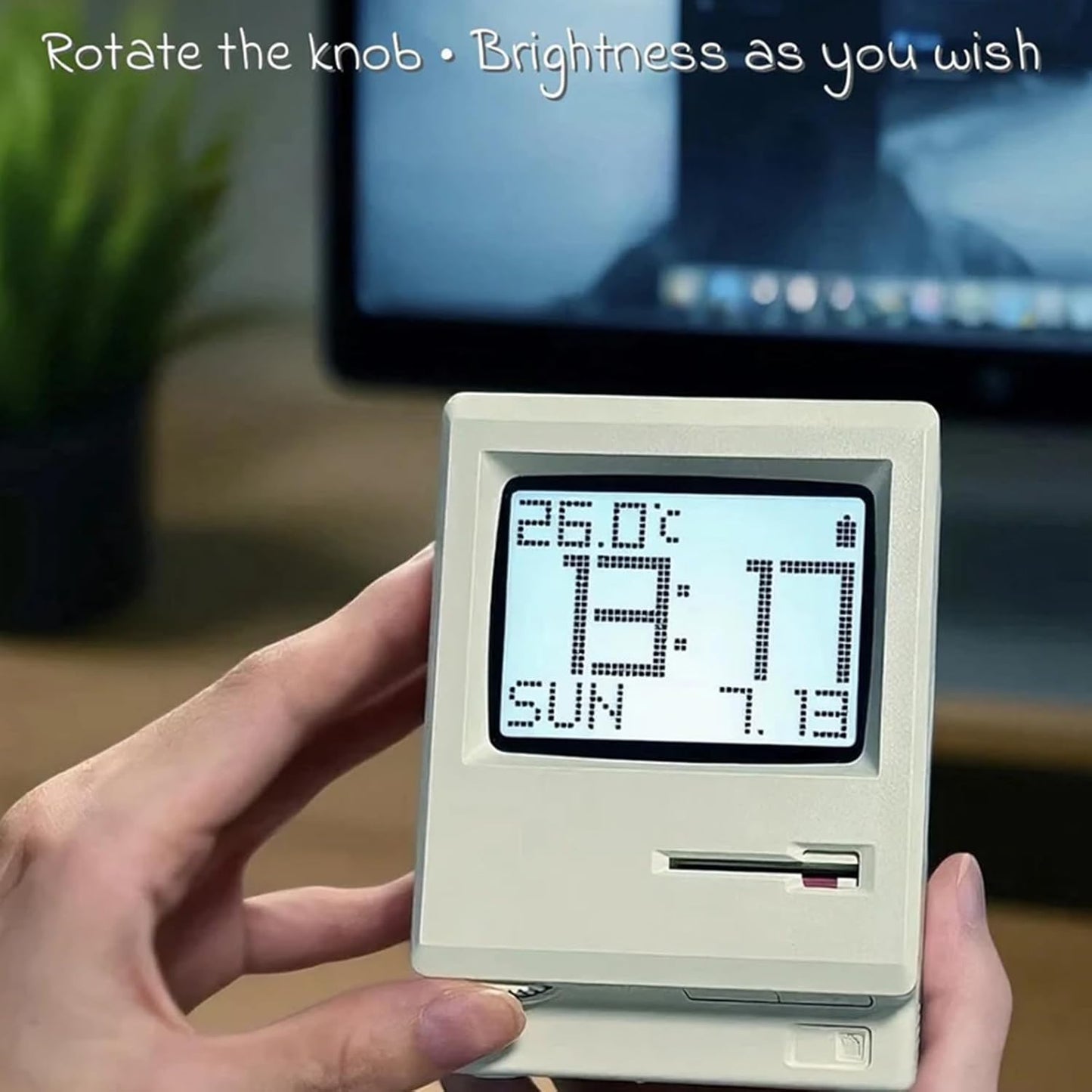 Retro Computer Style Desktop Maclock - Interactive Floppy Disk Switch, 5 Alarm Settings, 3 Display Modes and V888-ELOSUNG49401