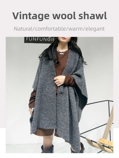 Grey Premium Knitted Wool Blend Poncho - Elegant Thickened Drape Shawl & Cape Cardigan Coat V888-ELOSUNG49406