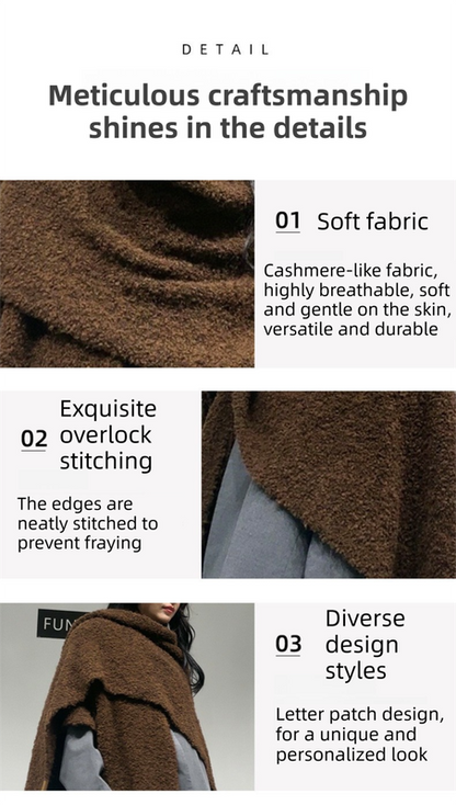 Grey Premium Knitted Wool Blend Poncho - Elegant Thickened Drape Shawl & Cape Cardigan Coat V888-ELOSUNG49406