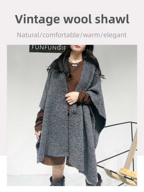 Brown Premium Knitted Wool Blend Poncho - Elegant Thickened Drape Shawl & Cape Cardigan Coat V888-ELOSUNG49408
