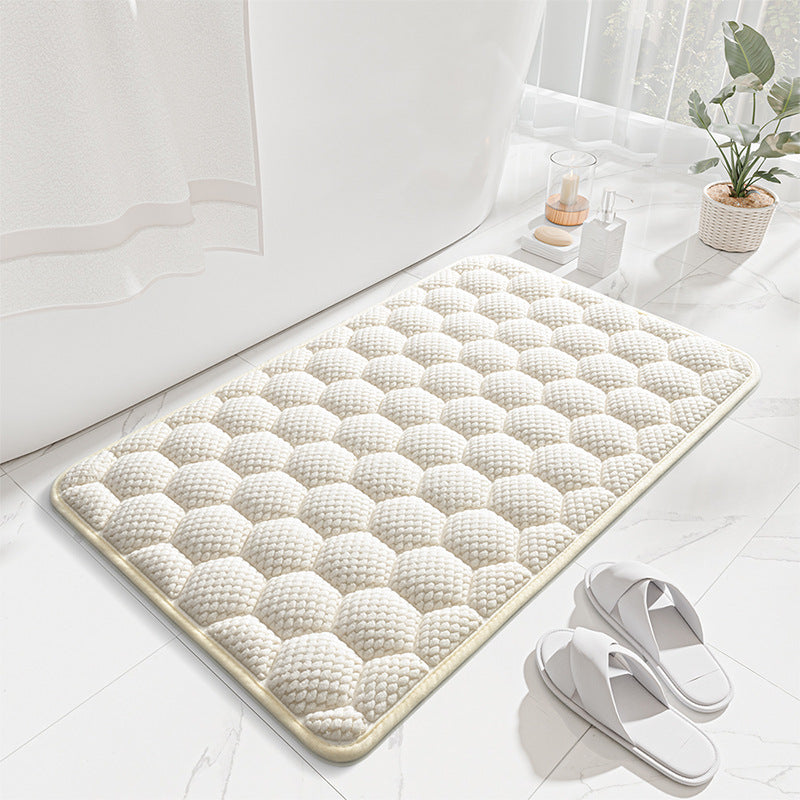 White 3D Honeycomb Textured High-Elastic Memory Foam Bathroom Mat (50 x 80 CM) - Ultra Absorbent Quick-Dry V888-ELOSUNG49412