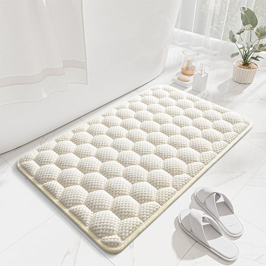 White 3D Honeycomb Textured High-Elastic Memory Foam Bathroom Mat (50 x 80 CM) - Ultra Absorbent Quick-Dry V888-ELOSUNG49412