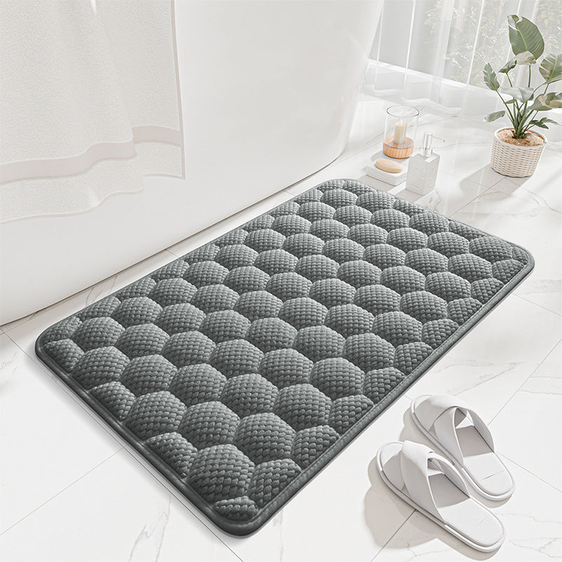 Light Grey 3D Honeycomb Textured High-Elastic Memory Foam Bathroom Mat (50 x 80 CM) - Ultra Absorbent V888-ELOSUNG49416