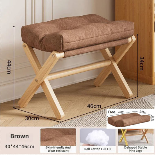 Brown Foldable Ottoman & Padded Footstool with Velcro Stability & Spare Cusion - Cotton Linen Portable Office V888-ELOSUNG494233