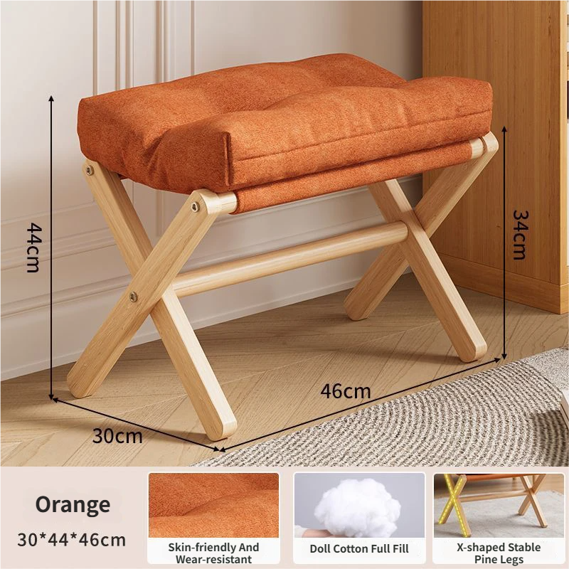Orange Foldable Ottoman & Padded Footstool with Velcro Stability - Cotton Linen Portable Office Leg Rest & V888-ELOSUNG494234