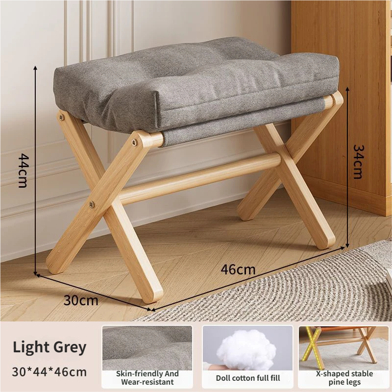Light Grey Foldable Ottoman & Padded Footstool with Velcro Stability - Cotton Linen Portable Office Leg Rest V888-ELOSUNG494235