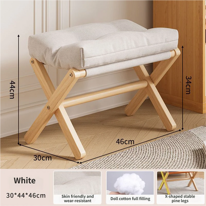 White Foldable Ottoman & Padded Footstool with Velcro Stability - Cotton Linen Portable Office Leg Rest & V888-ELOSUNG494236
