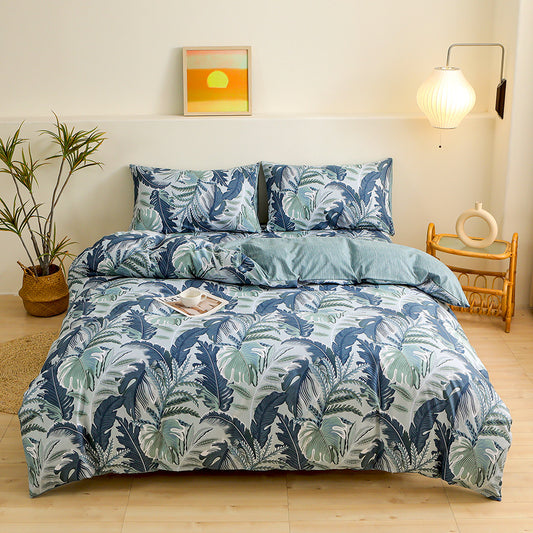 4-Piece Tropical Jungle Printed Soft-Touch Brushed Bedding Set for 1.8M Bed: 200 x 230 CM Duvet Cover, 180 x V888-ELOSUNG49424
