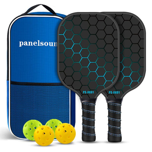 Black and Blue Lightweight Fiberglass Pickleball Paddle Set - 2 High-Rebound Rackets with PU Comfort Grip, 4 V888-ELOSUNG49449