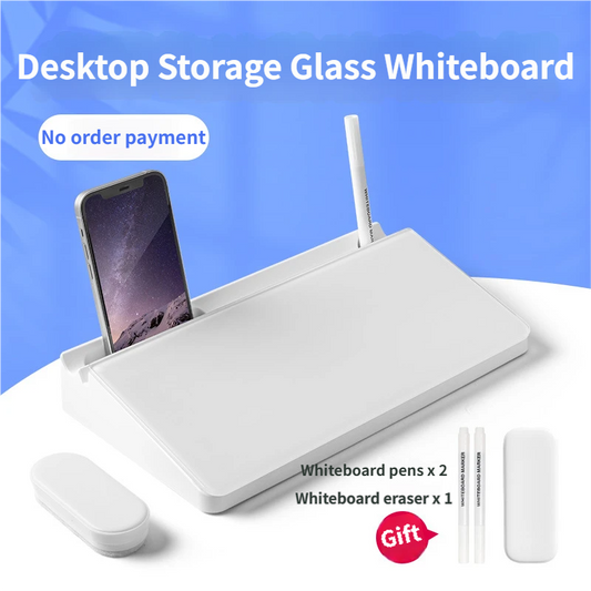White Slanted Glass Memo Board & Desktop Organizer with 2 Markers & Residue-Free Eraser - Computer Keyboard V888-ELOSUNG49454