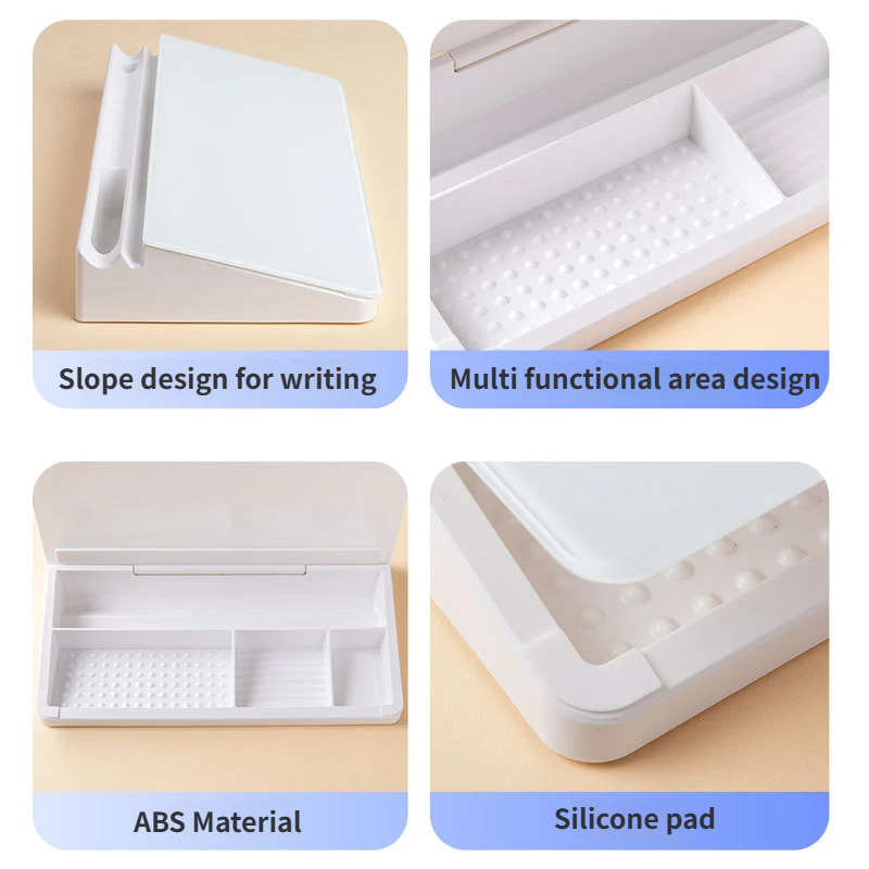 White Slanted Glass Memo Board & Desktop Organizer with 2 Markers & Residue-Free Eraser - Computer Keyboard V888-ELOSUNG49454