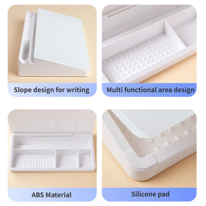 White Slanted Glass Memo Board & Desktop Organizer with 2 Markers & Residue-Free Eraser - Computer Keyboard V888-ELOSUNG49454