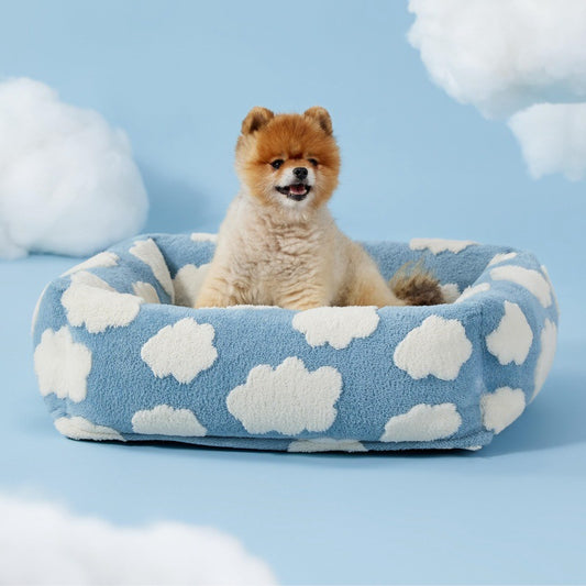 50x48x15 CM Cute Square Plush Pet Bed with Removable Cover & 5 Bolsters Support - Blue Sky and White Clouds V888-ELOSUNG49464