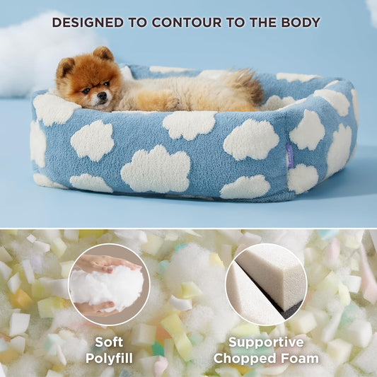 50x48x15 CM Cute Square Plush Pet Bed with Removable Cover & 5 Bolsters Support - Blue Sky and White Clouds V888-ELOSUNG49464
