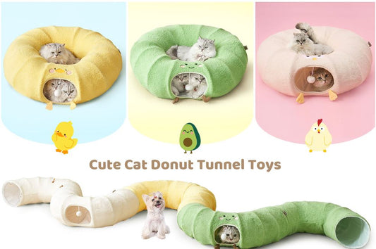 Green Cute Foldable Cat Tunnel Bed with Dual-Zipper Detachable & Connectable Design - 2-in-1 Versatile V888-ELOSUNG49481