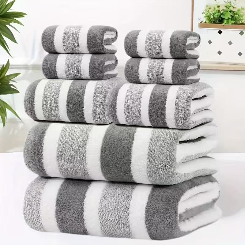 8-Piece Grey Luxury Coral Fleece Towel & Bath Sheet Set - Ultra-Soft High-Density Absorbent Towels Complete V888-ELOSUNG49484