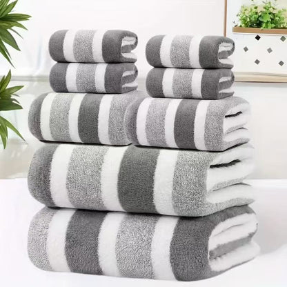8-Piece Grey Luxury Coral Fleece Towel & Bath Sheet Set - Ultra-Soft High-Density Absorbent Towels Complete V888-ELOSUNG49484