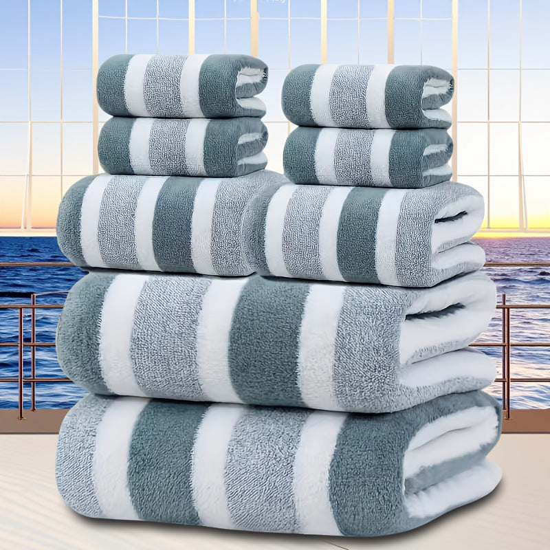 8-Piece Green Luxury Coral Fleece Towel & Bath Sheet Set - Ultra-Soft High-Density Absorbent Towels Complete V888-ELOSUNG49486