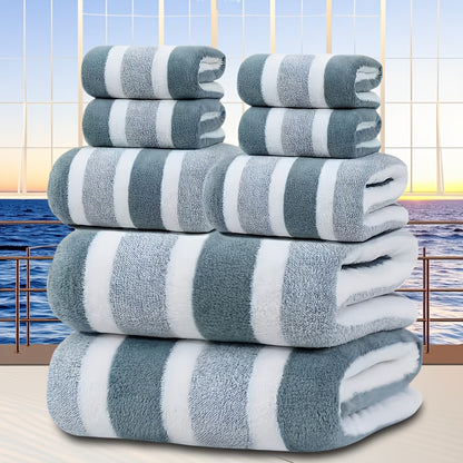 8-Piece Green Luxury Coral Fleece Towel & Bath Sheet Set - Ultra-Soft High-Density Absorbent Towels Complete V888-ELOSUNG49486
