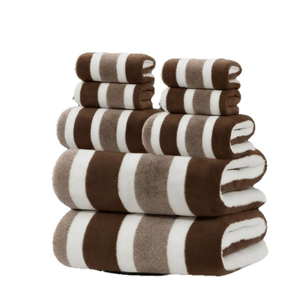 8-Piece Brown Luxury Coral Fleece Towel & Bath Sheet Set - Ultra-Soft High-Density Absorbent Towels Complete V888-ELOSUNG49487