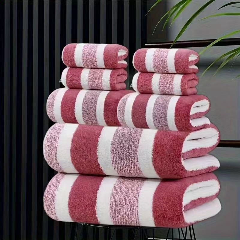 8-Piece Red Luxury Coral Fleece Towel & Bath Sheet Set - Ultra-Soft High-Density Absorbent Towels Complete V888-ELOSUNG49488